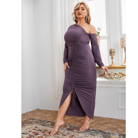 SHEIN Plus Asymmetrical Neck Ruched Knot Bodycon Dress Size 3XL - Picture 3 of 3